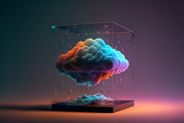 A rainbow-colored cloud in a box